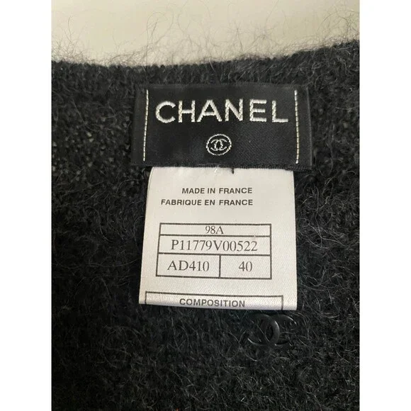 CHANEL Vintage 98A Tweed Mohair Dark Gray Sweater 1998 AUTHENTIC Size 40